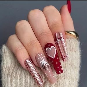 NEW: 24pcs Christmas Press on Long Coffin Fake Nails